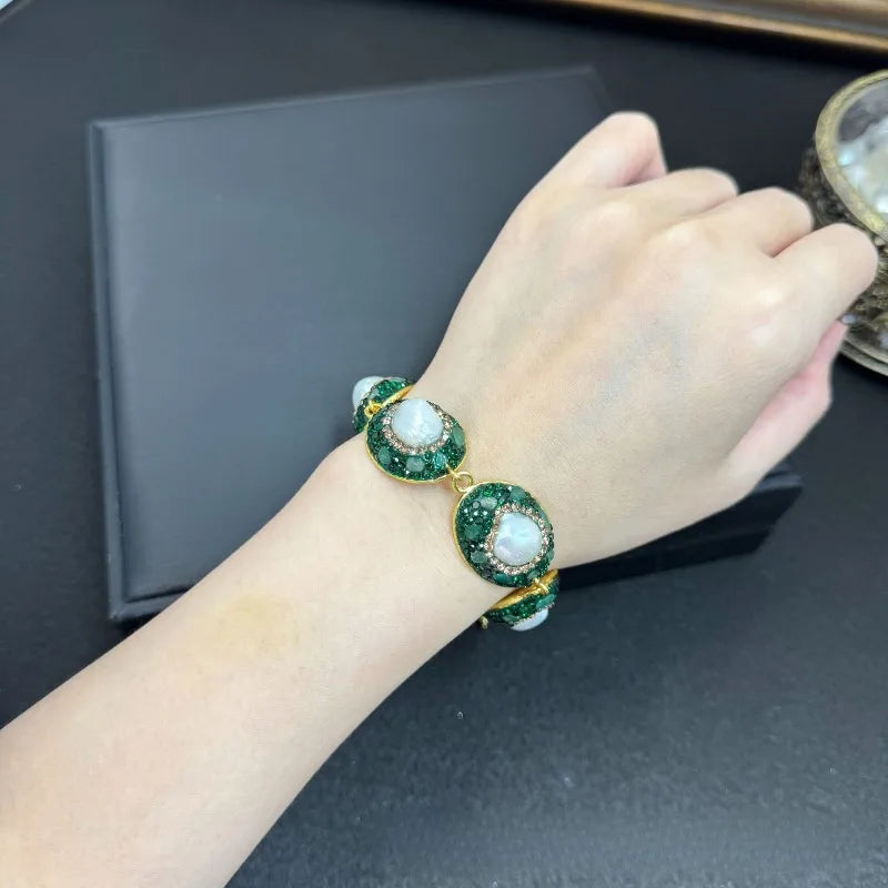 Baroque Pearls Bracelets for Women Inlaid Rhinestones Geometric Exquisite Jewelry Fashion Elegant Versatile Pulseras Mujer