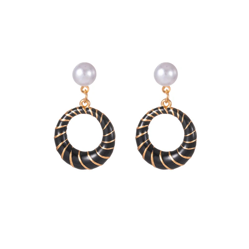 ANENJERY 316L Stainless Steel Hollow Round Imitation Pearls Stud Earrings For Women Luxury Niche Temperament Simple Jewelry Gift