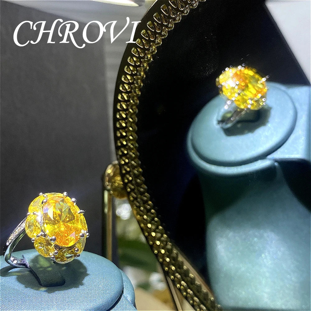 New luxury 925 pure silver gemstone yellow diamond high-carat carbonated ring - creative red large-carat engagement women's ring