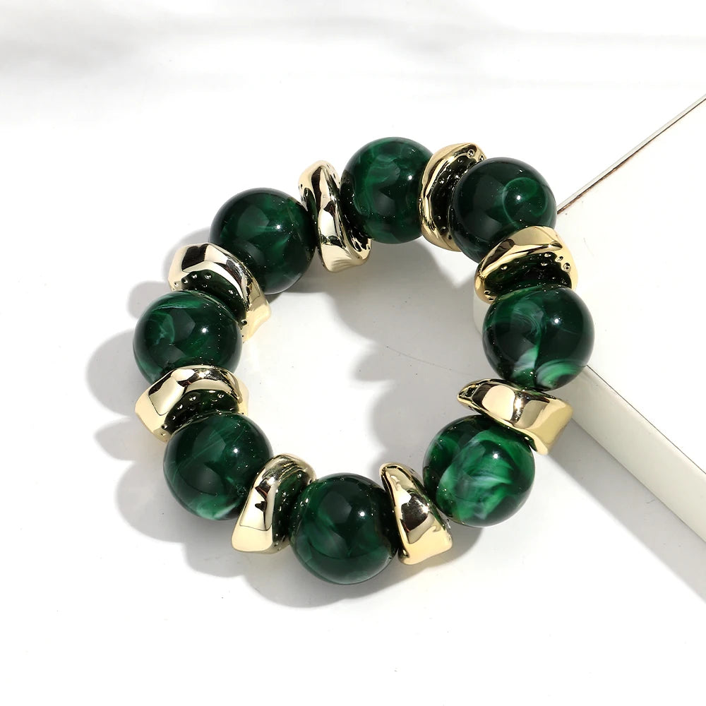 Trendy Acrylic Geometric Round Beads Stretch Bracelets for Women Fashion Irregular CCB Beaded Bangele Bracelet Jewelry Accessory