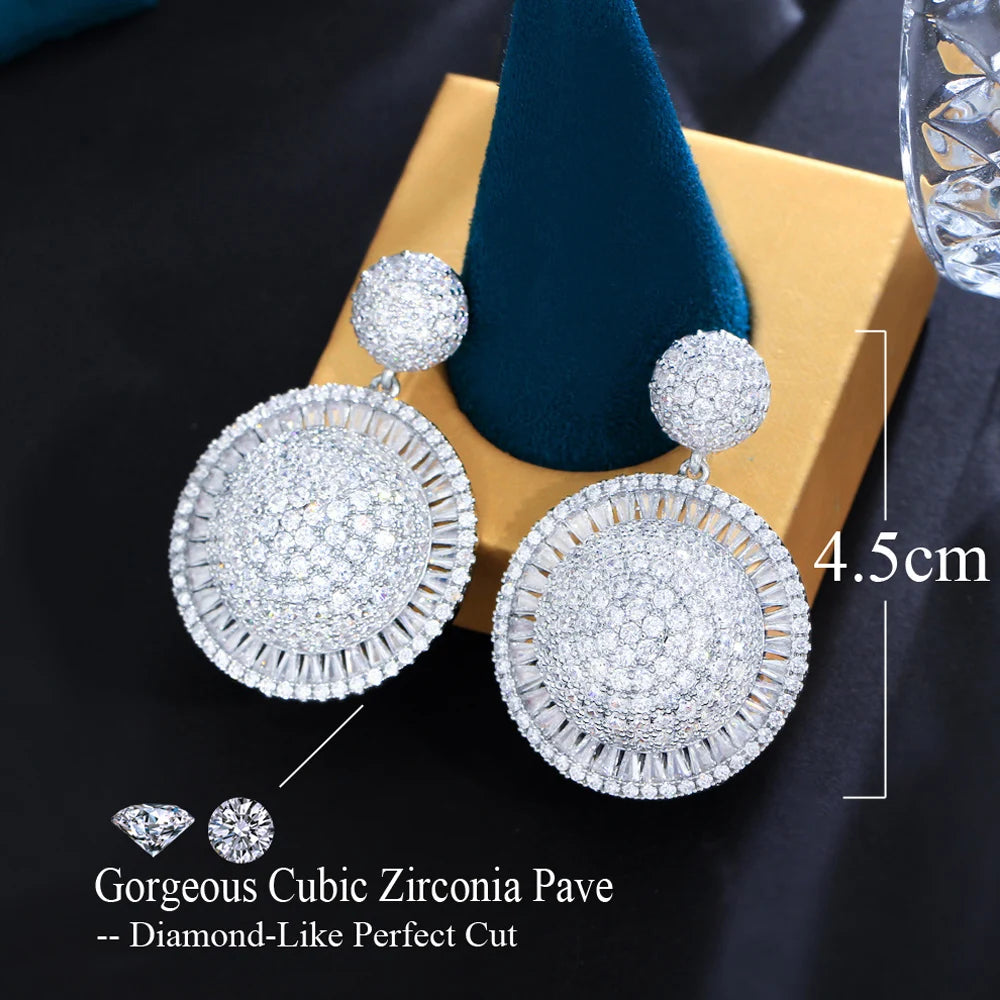 ThreeGraces High Quality Cubic Zirconia Silver Color Luxury Big Geometric Round Dangle Earrings for Women Party Jewelry E1227