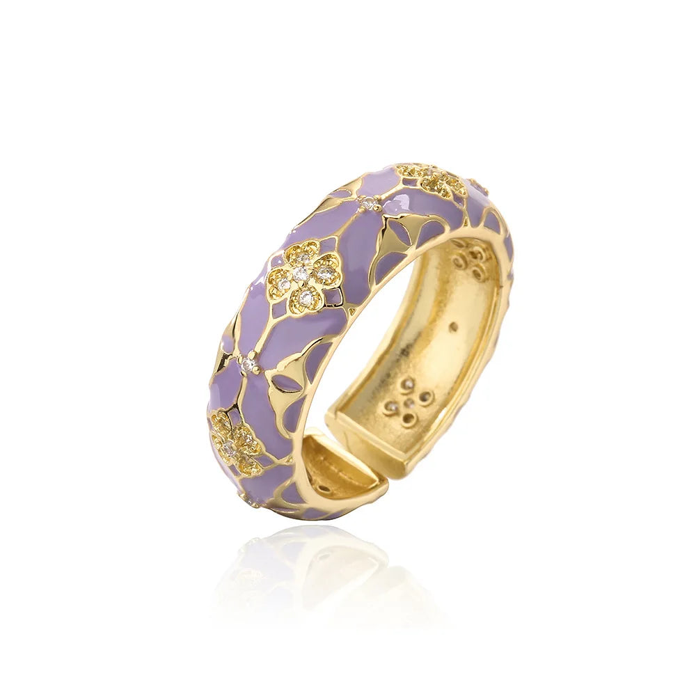 2025 Stylish new copper-plated 18K gold zircon dripping oil bohemian vintage geometric open ring gift