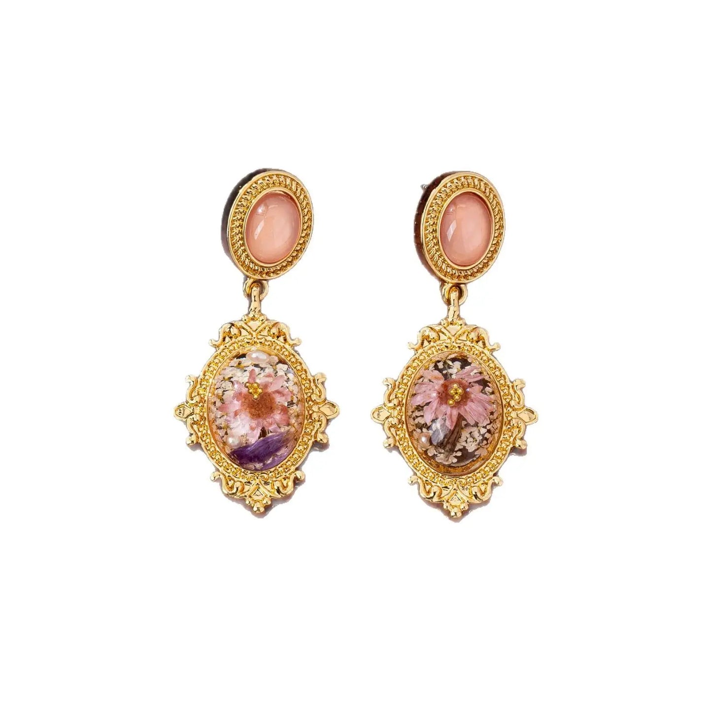 Middle French retro court style gold dried petal earrings for women with a light luxury temperament and autumn and winter atmosp