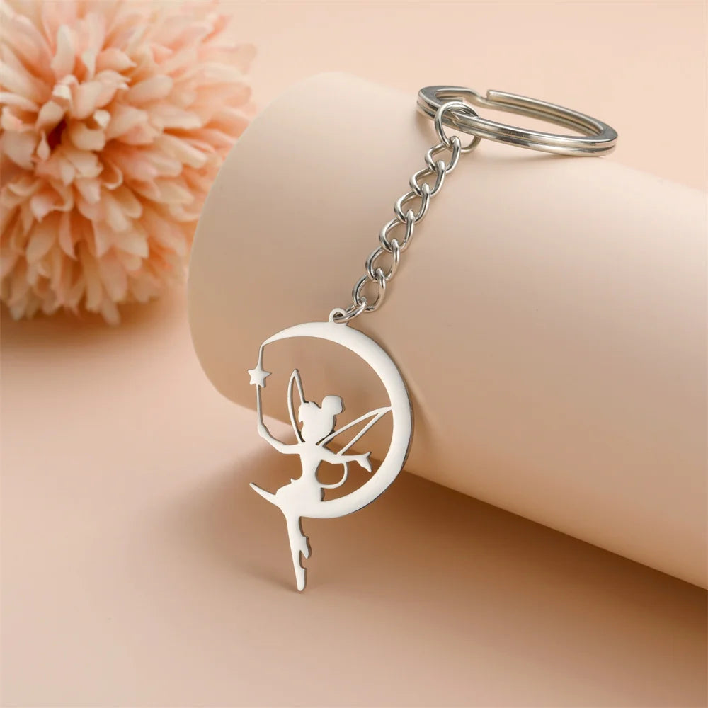 My Shape Fairy Keychain Creative Fantasy Elf Key Ring for Women  Stainless Steel Bag Car Keychain Fashion Jewelry Wholesale