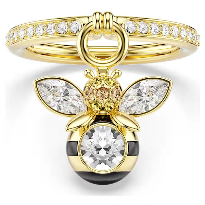 Spring Garden Inspired Multicolor Cubic Zirconia Dragonfly & Flower Jewelry Set,Ring Necklace Earring Bracelet,Light luxury