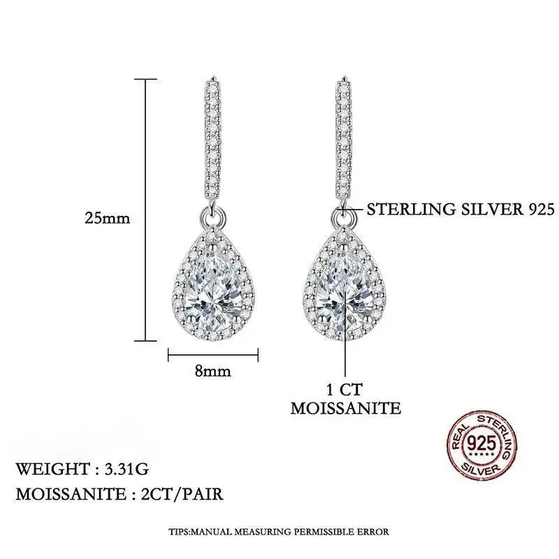 JoiasHome 1CT Pear Cut Moissanite Earrings For Women S925 Pure Silver Laboratory Cultivated Diamonds Elegant Wedding Jewelry