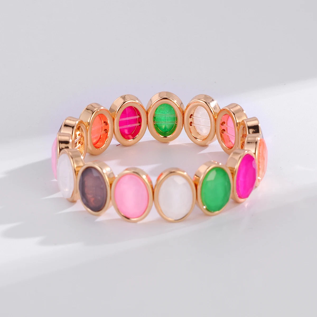 2026 New Arrival Glass Crystal Candy Beads Bracelets Colorful Rhinestone Girl Women Gold Color Bangle Bohemian Style Bracelet