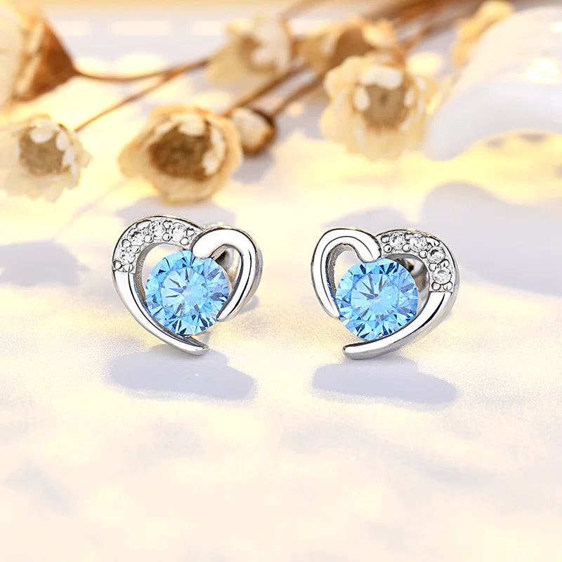 925 Sterling Silver Heart Tree Zircon Stud Earrings For Women Exquisite Student Girlfriend Jewelry Accessories Wedding Party