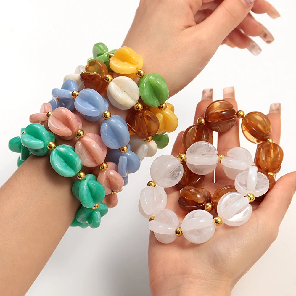 Fashion Colorful Geometric Round Beaded Elastic Bracelets for Women Boho Acrylic Geometry Stretch Bracelet 2026 New Jewelry