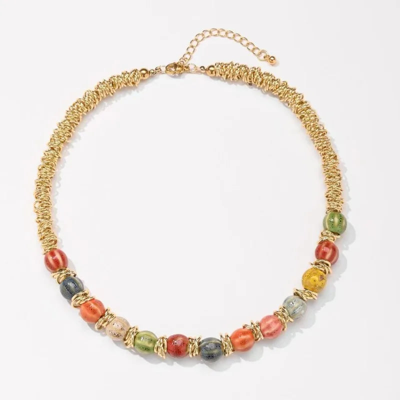 NISHIZAWA Colorful Necklaces for Women Palace Style Elegant Fashion Chokers Jewelry Beaded Hyperbole Retro Collares Para Mujer