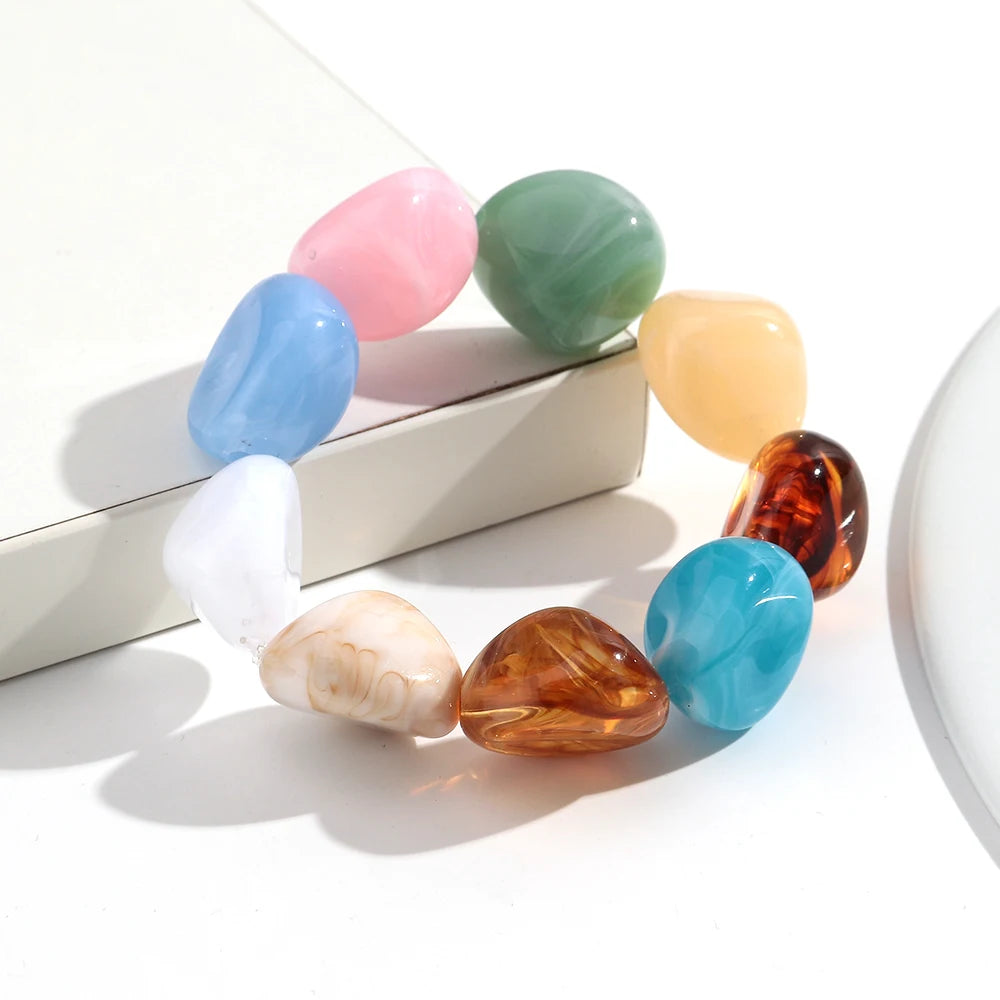 Boho Colorful Irregular Stone-shaped Beads Stretch Bangle Bracelets New Resin Geometric Beaded Bracelet 2026 Trendy Jewelry