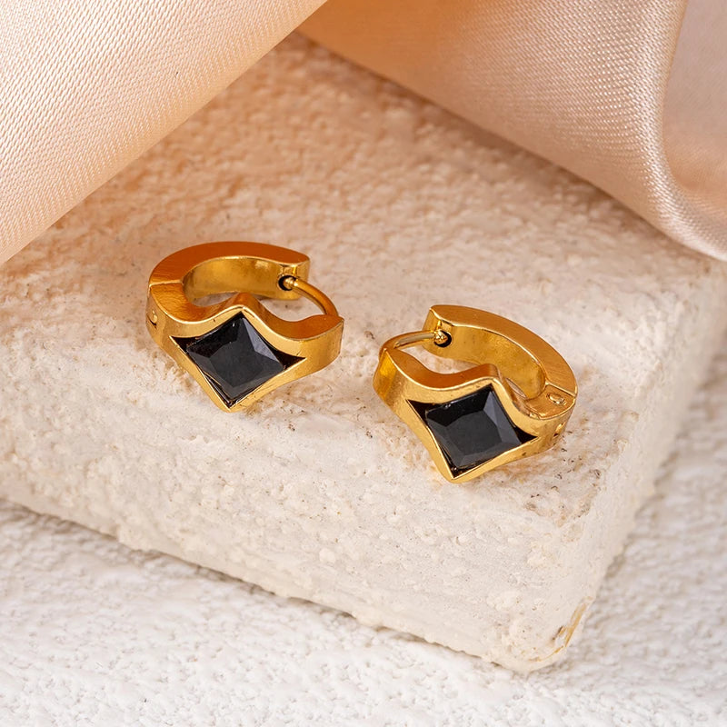 ANENJERY 316L Stainless Steel Geometry Heart Water Drop Zircon Hoop Earrings For Women Men Simple Personality Jewelry Gifts