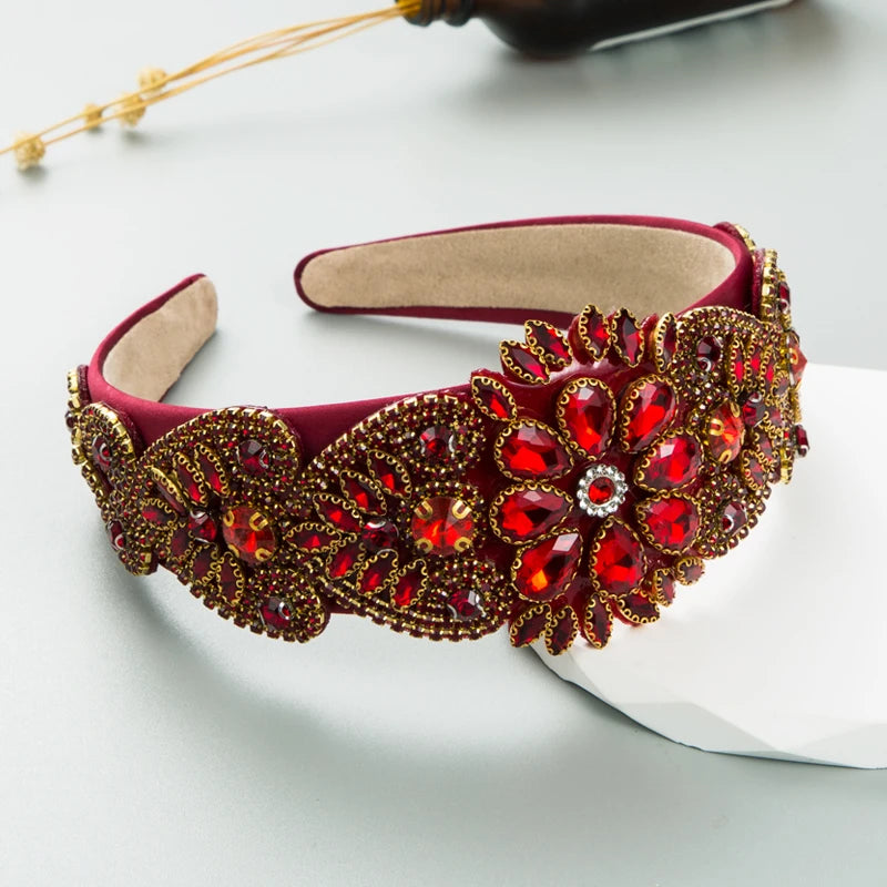 Fashion Flower Super Sparkling Baroque Headband Trendy Light Luxury High End Style Rhinestone Hair Accessories