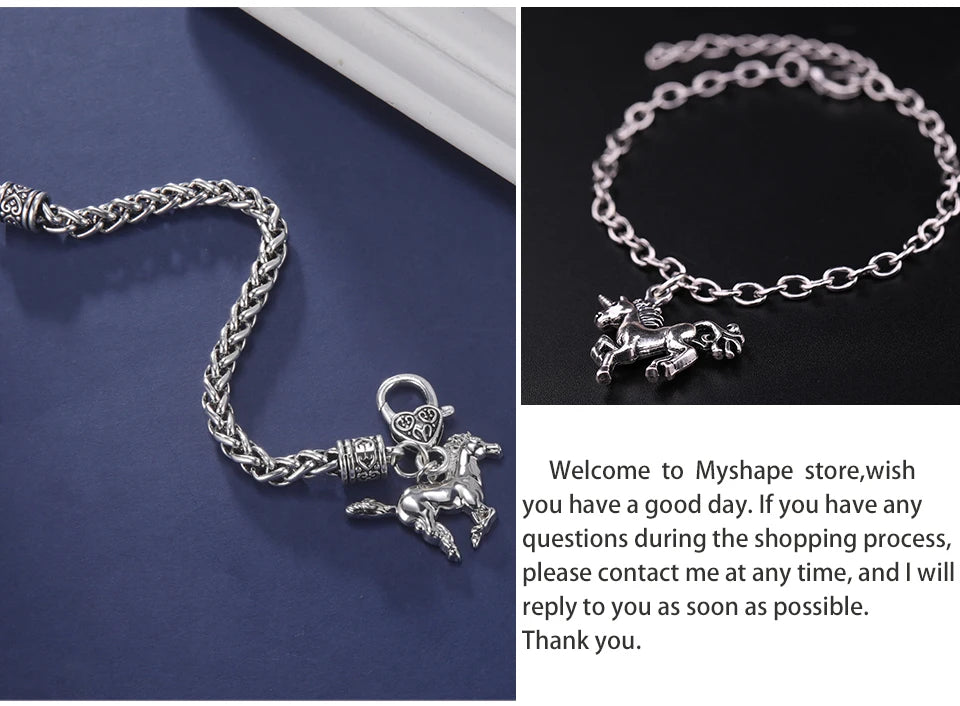 My Shape Punk Horse Charm Pendant Bracelet Wheat Chain for Men Women Zinc Alloy Bracelets Bangle Horse Jewelry bracelet cheval