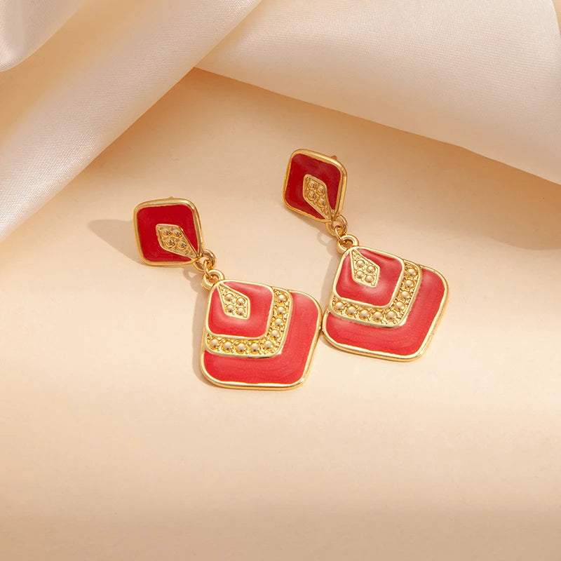 ANENJERY 316L Stainless Steel Rhombus Geometry Pendant Earrings For Women Bohemia Personality Niche Jewelry Gifts Wholesale