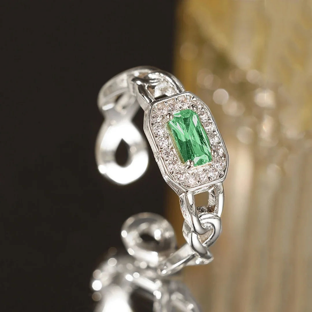 Cute Female Gold Color Pink Green Zircon Stone Wedding Rings Promise Open Adjustable Engagement Jewelry For Women