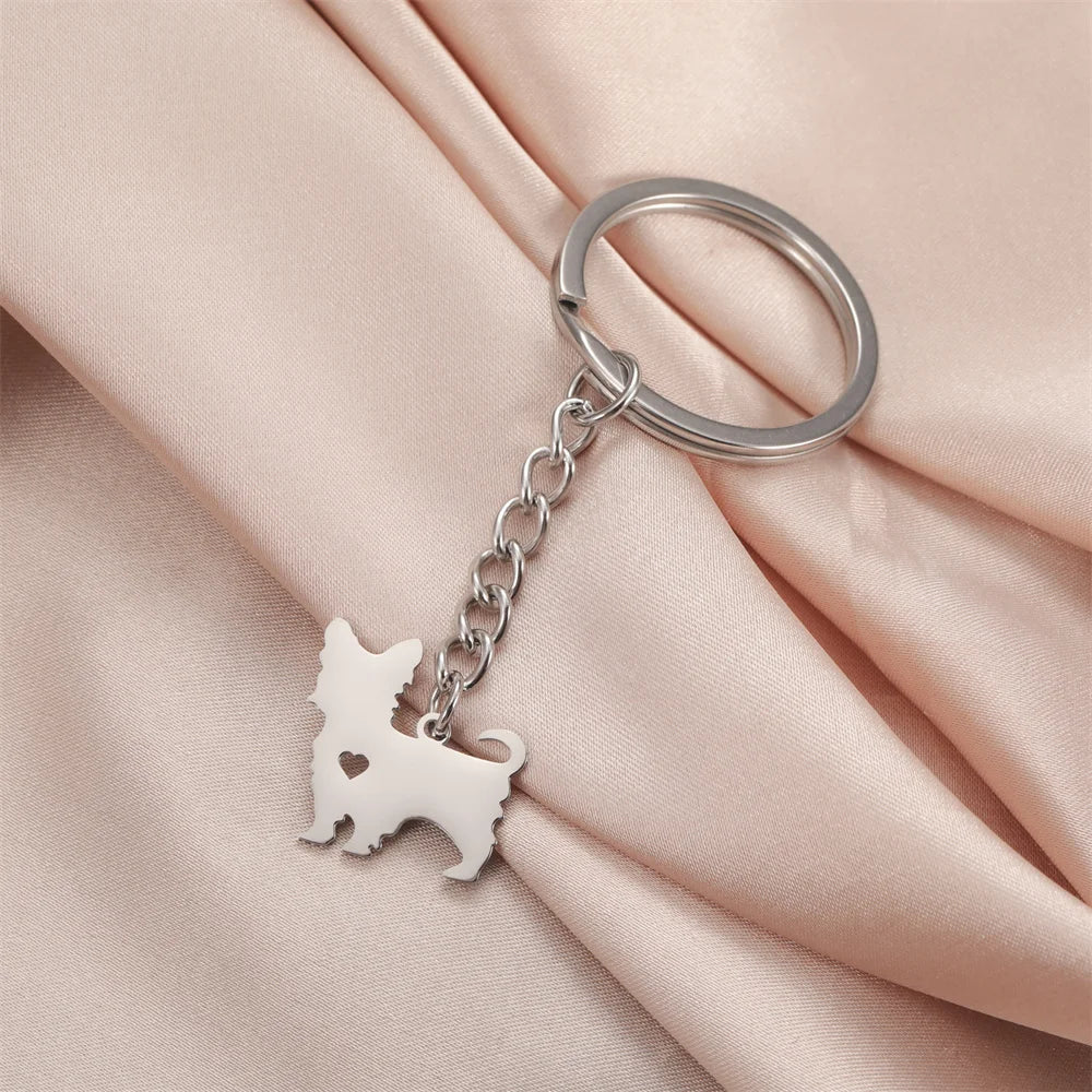 Cute Dog Samoye Keychain for Women Men Stainless Steel Dachshund Puppy Animal Lovers Key Ring for Car Backpack  Jewelry Gifts