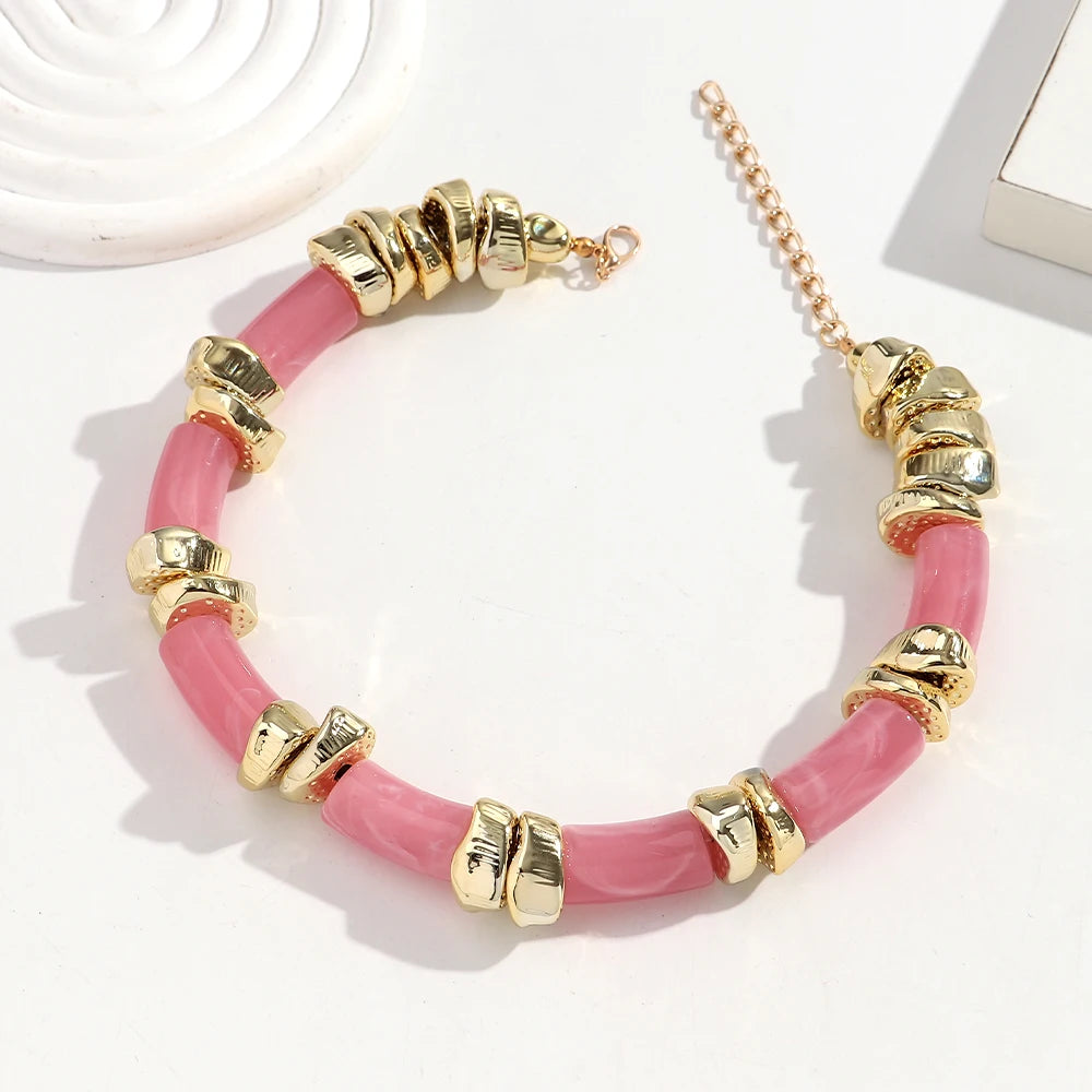 Statement Acrylic Geometric Beads Golden Irregular Spacer Choker Necklaces Elegant Colorful Chunky Necklace Fashion Jewelry
