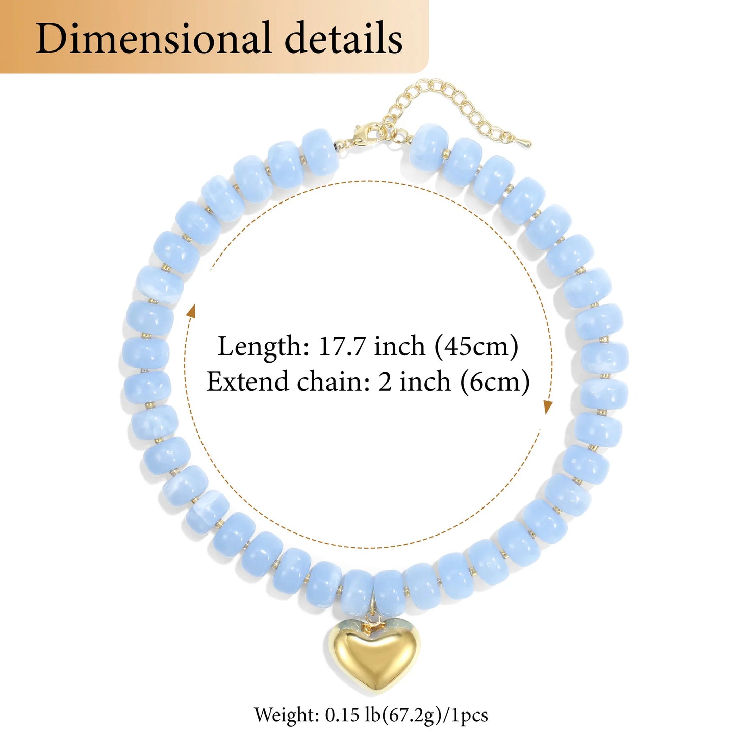 Fashion Colorful Acrylic Geometric Round Beads Heart Pendant Necklace Boho Love Heart Beaded Choker Necklaces Women Jewelry Gift