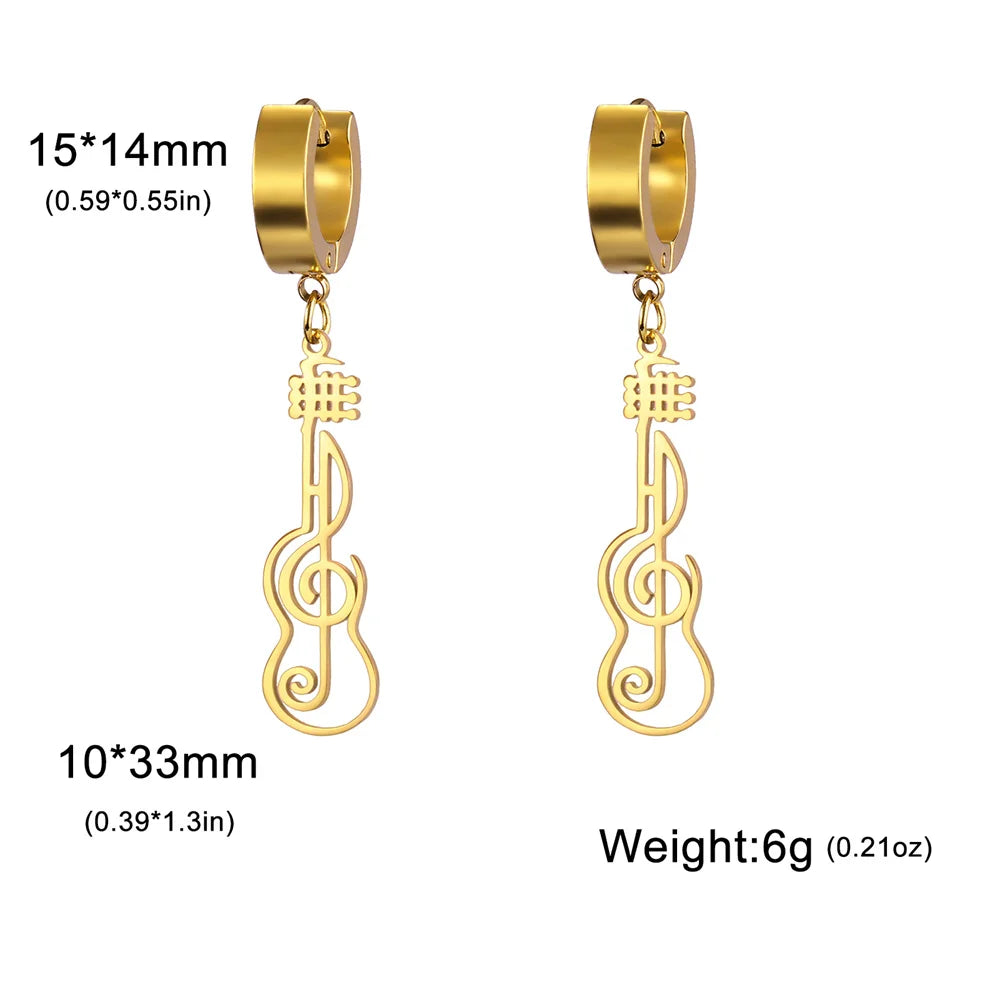 My Shape Music Note Drop Earrings for Women Men Gifts Stainless Steel Classic Musical Violin Dangle Earring Jewelry Musican Gift