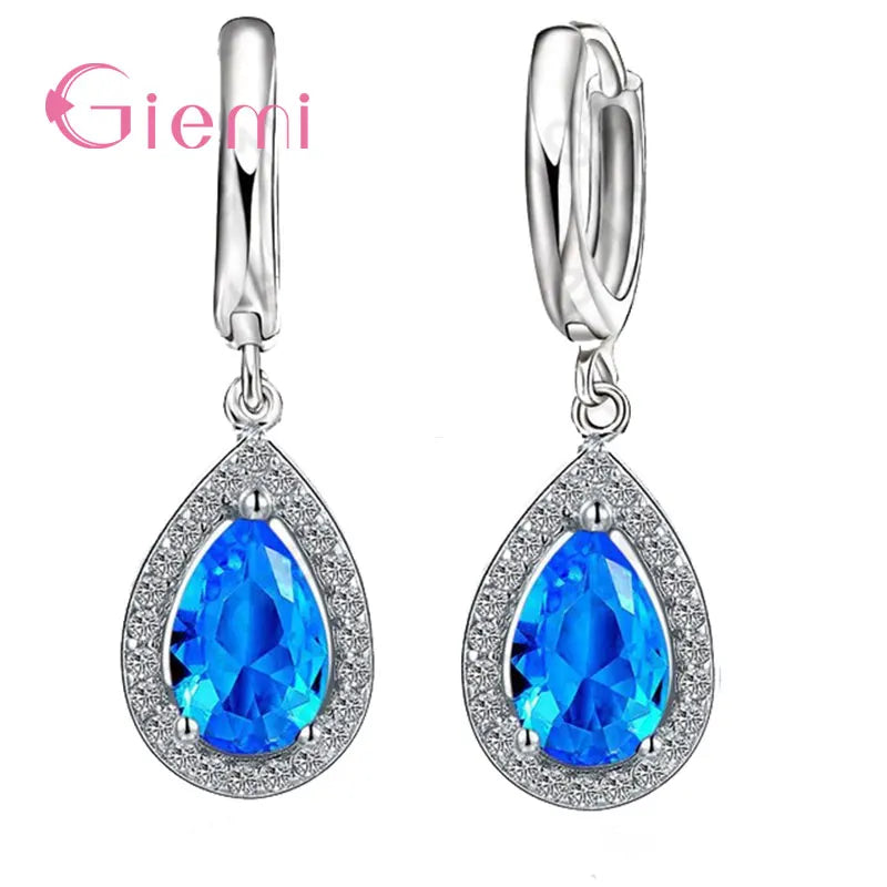 Novel Genuine Water Drop Clear Cubic Zirconia Earrings 925 Sterling Silver Jewelry For Female Women Brincos Gift Hot Sale