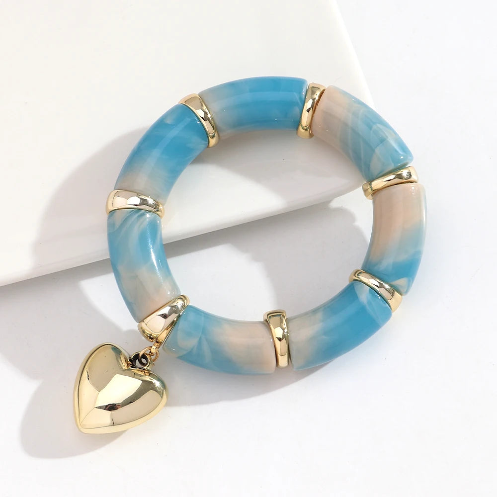 New Acrylic Thick Tube Bead Bracelets Set Fashion Geometric Bamboo Beaded Bangle Bracelets Jewelry Gifts Accessory