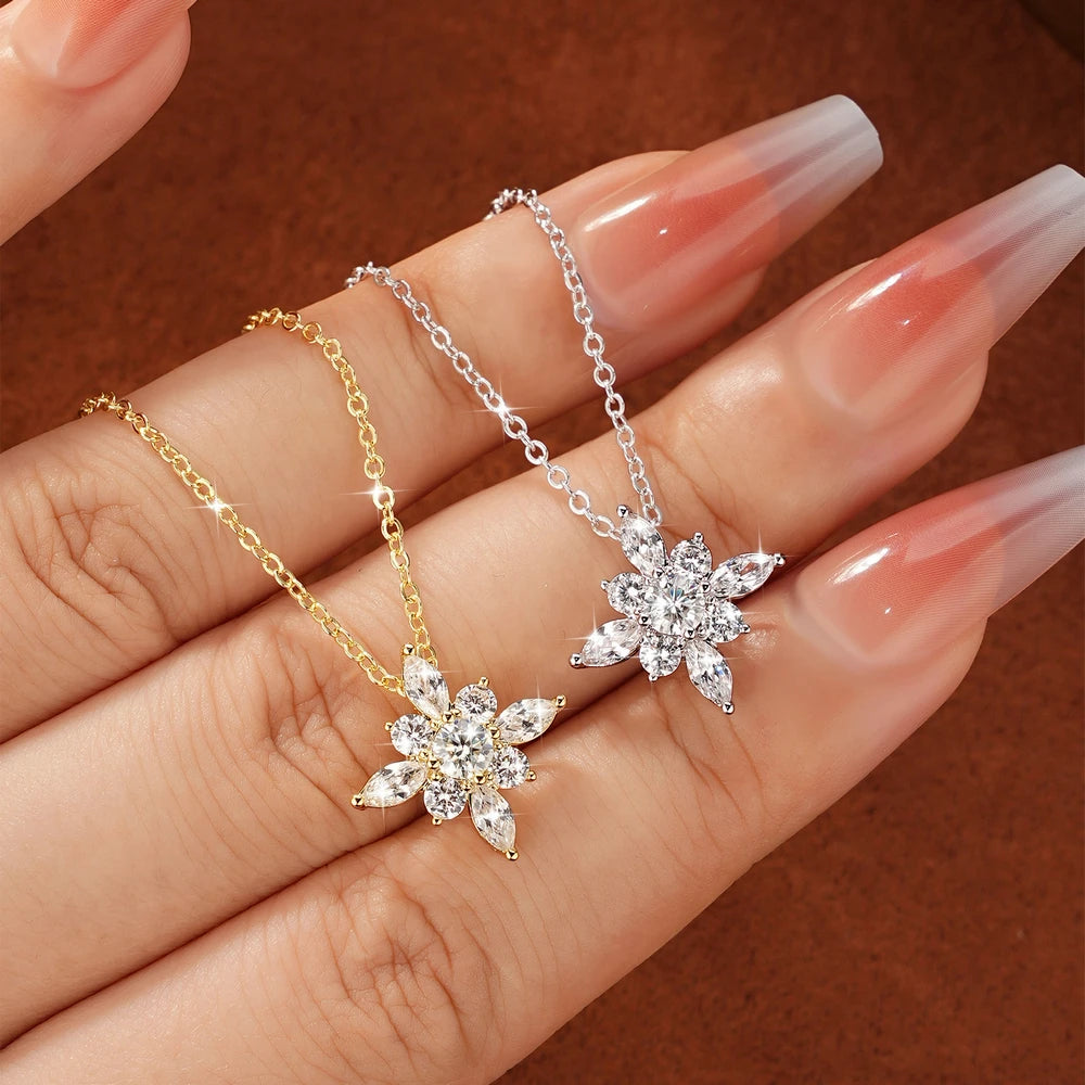OXTAO Snow Star Moissanite Pendant Necklace 4mm D VVS1 For Women 14K Gold Filled Luxury Sparkling Charm Necklace Jewelry Gifts