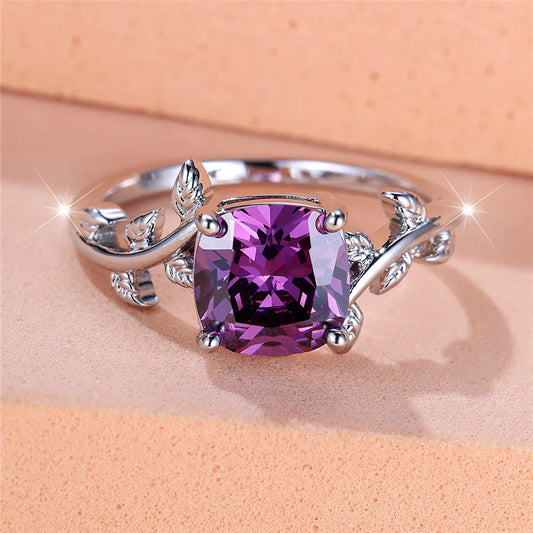 Trendy Purpl Zircon Squarel Vintage Fashion Silver Color Wedding Bands Engagement Rings For Women Men Minimalist Jewelry
