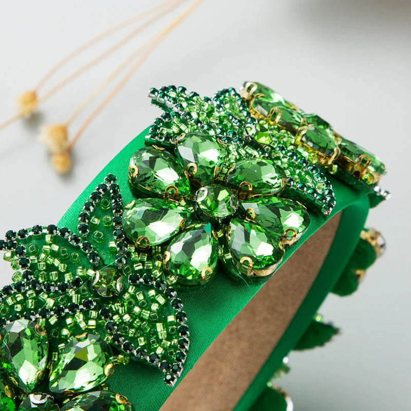 European and American Fashion Trend New Fabric Rhinestone Crystal Headband Women's Retro Baroque Bright Hair Band