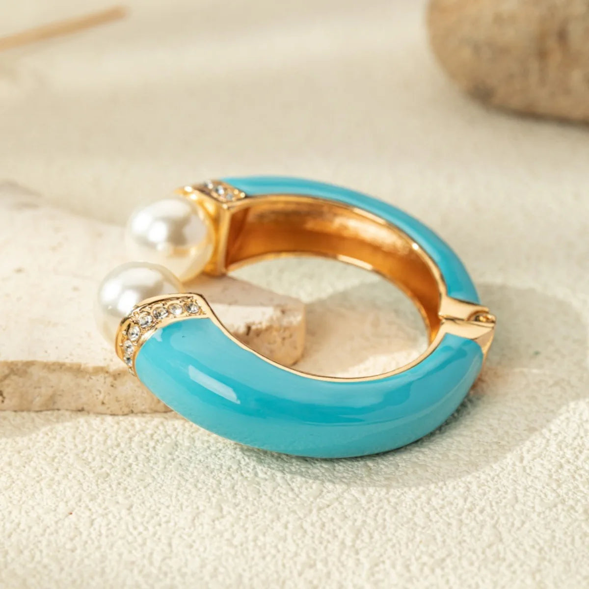 KMVEXO Bohemian Blue Enamel Cuff Bangles Geometric Irregular Gold Color Metal Wide Bracelet For Women Men Punk Pearl Jewelry