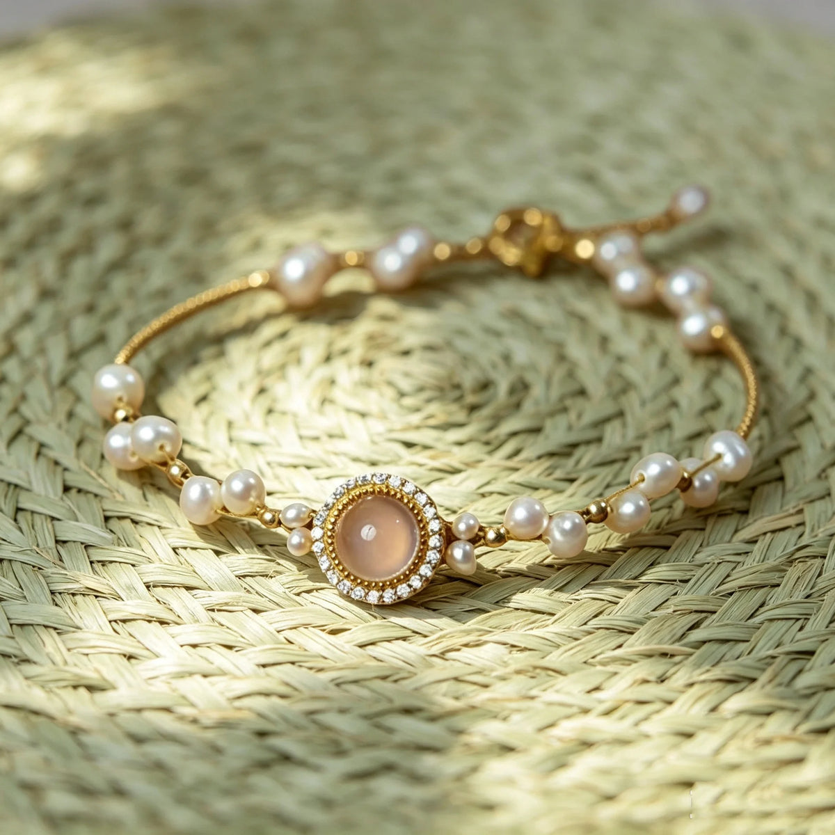 Charm Female Small Mermaid White Pearl Pink Zircon Bracelet Cute Gold Color Adjustable Wedding Jewelry For Women