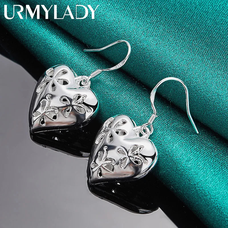 URMYLADY 925 Sterling Silver Heart Earrings For Women Wedding Party Fashion Charm Jewelry