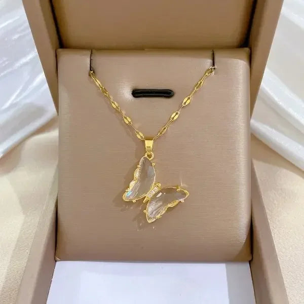 Fashion Design Lucky Butterfly Pendant Female Rhinestone Shining Statement Crystal Charm Choker Necklace for Woman Wedding Gift