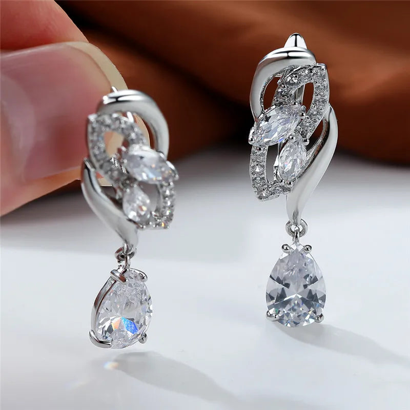 Luxury Female Blue Rainbow Stone Earring Silver Color Clip Earrings For Women Charm Crystal Zircon Wedding Jewelry