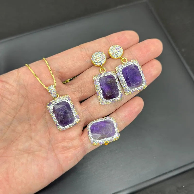 Natural Stones Earrings for Women Crystal Geometric Vintage Elegant Jewelry Light Luxury Fashion Dinner Party Aretes De Mujer