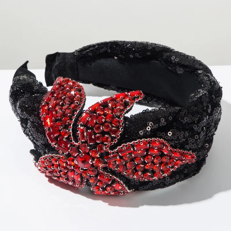 Vintage Rhinestone Sequin Velvet Wide Headband for Women Luxury Jeweled Flower Hair Hoop Elegant Bridal Hair Accessories