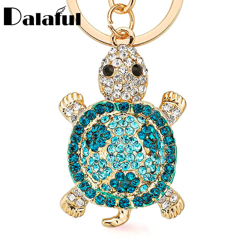 Dalaful Novelty Crystal Rhinestone Tortoise Keyrings Key Chains Holder For Car Purse Bag Pendant Buckle Fashion Keychains K233