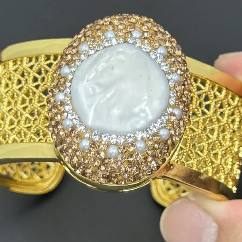 NISHIZAWA Baroque Pearls Open Bangles Jewelry Fashion Turkish Style Retro Bracelets for Women Geometric Pulseras Mujer