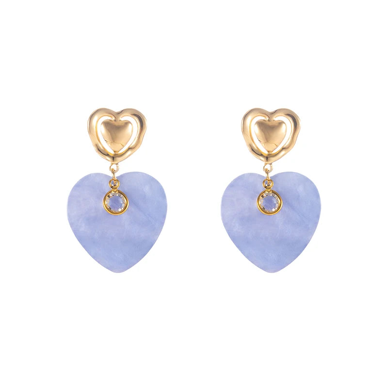 ANENJERY 316L Stainless Steel Double Layer Heart Pendant Stud Earrings For Women French Vintage Luxury Niche Jewelry Gift