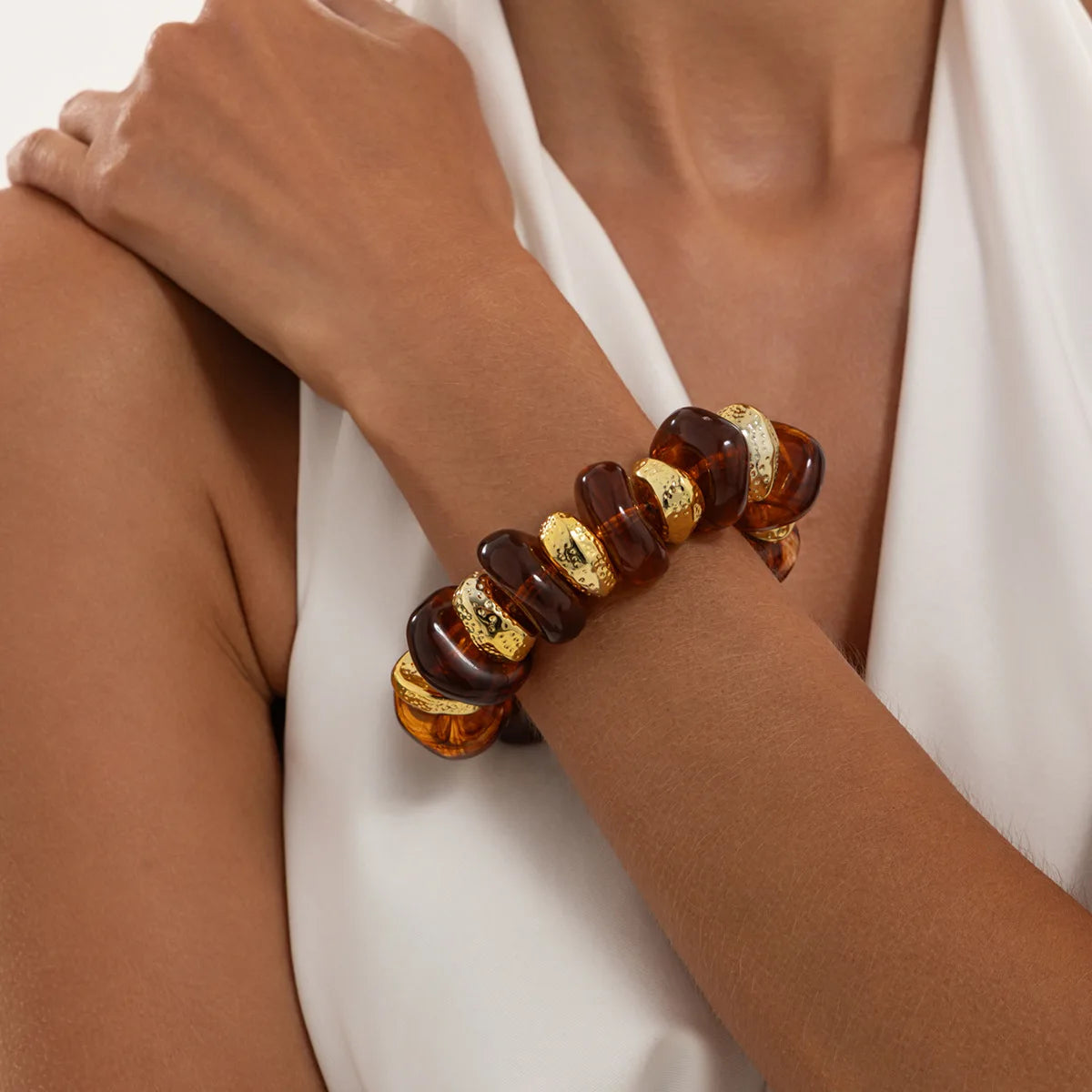 KMVEXO Bohemian Colorful Acrylic Beads Bracelet for Women New Trendy Resin Flat Round Elastic Bangles Statement Jewelry Gift