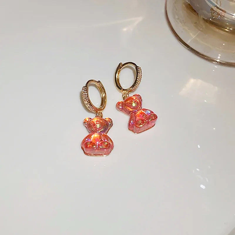 Cute Acrylic Candy Gummy Bear Dangle Earrings for Women Rainbow Bear CZ Hoop Earrings 2026 Fashion Sweet Girl Jewelry