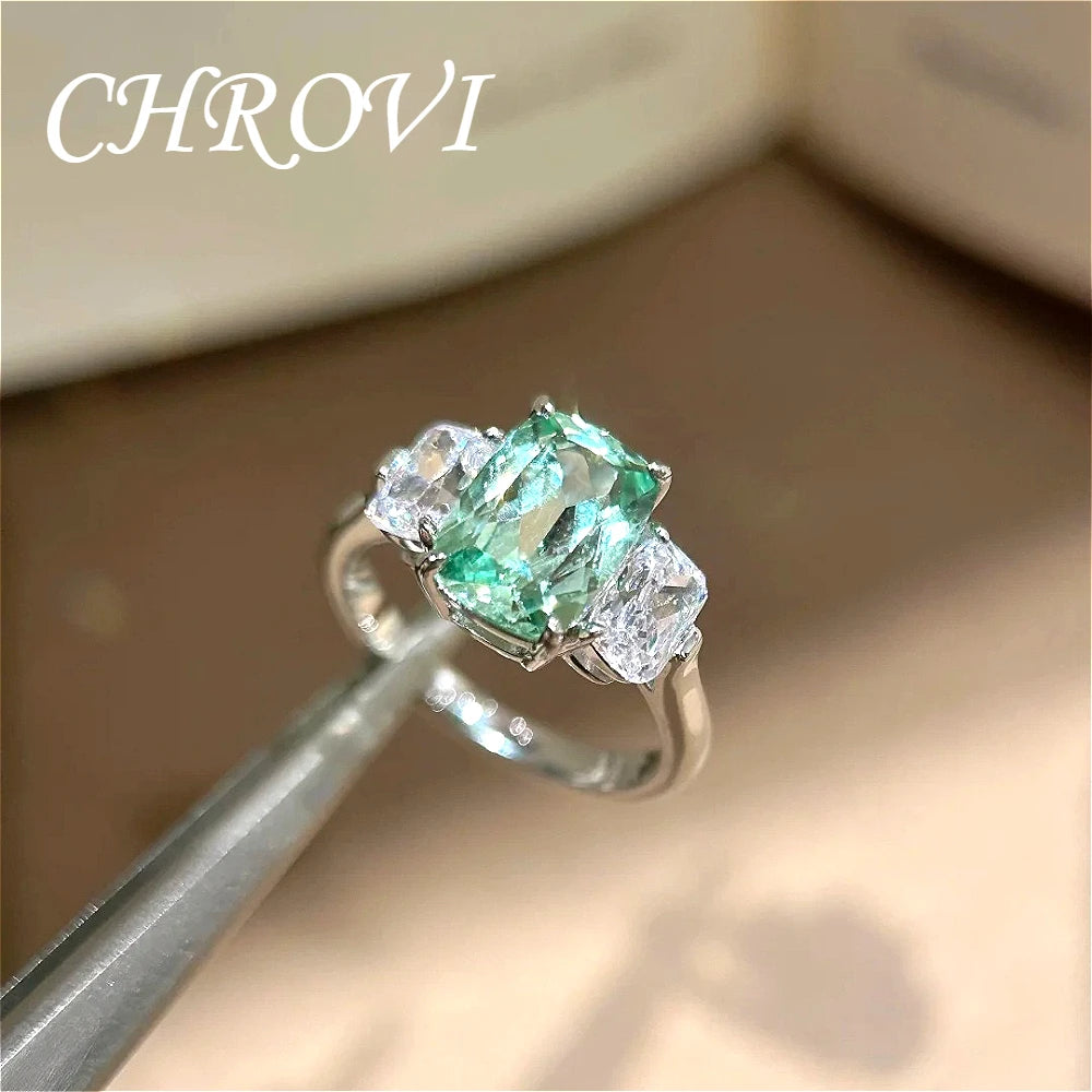 Luxury-Style 925 Sterling Silver Fashion Emerald Fantasy Square Sugar Ring Pillow-Shaped Emerald Women's Ring