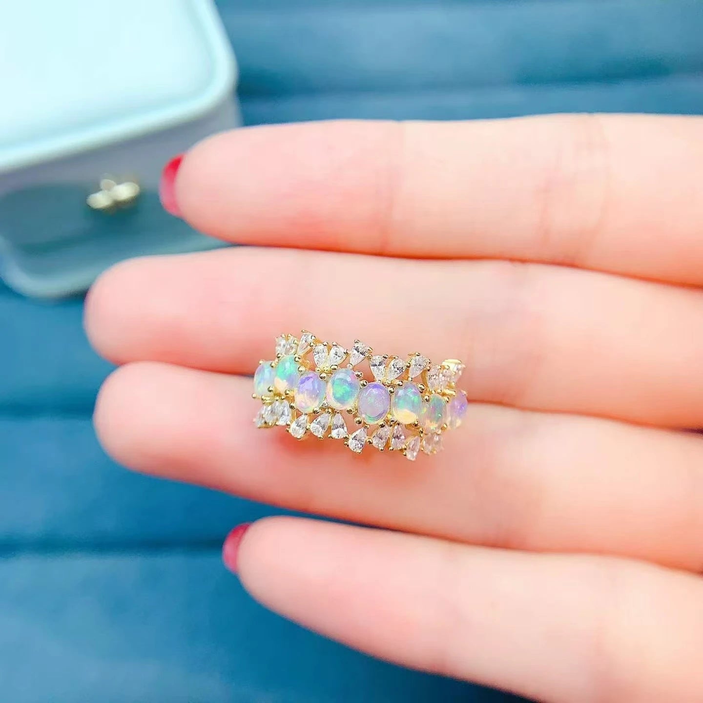 Sparkling 925 Silver Ring for Women 3x4mm Natural Opal Ring with Certificate Gold Plated Silver Opal Jewelry