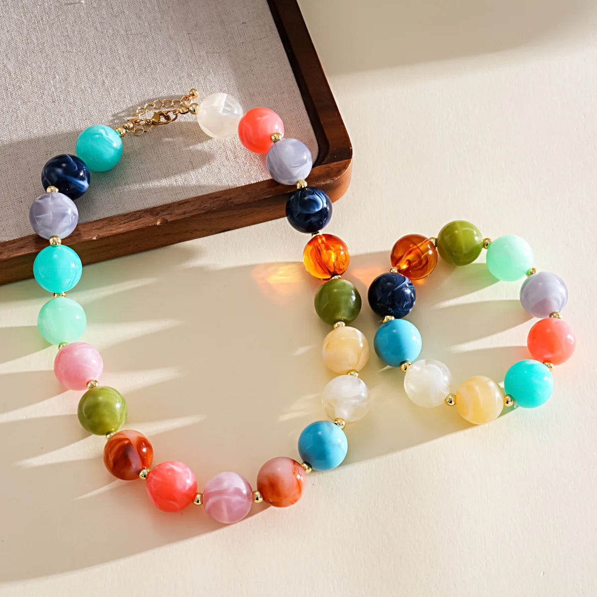 KMVEXO Fashion Colorful Acrylic Big Beads Necklace Bracelet Set for Women Personality Originality Holiday Jewelry Accessories