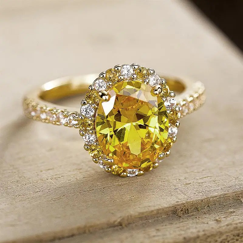 Huitan Versatile Women Gold Color Ring Charming Party Wedding Inlaid Shiny Yellow CZ Bridal Accessories Trendy Lady Jewelry Gift