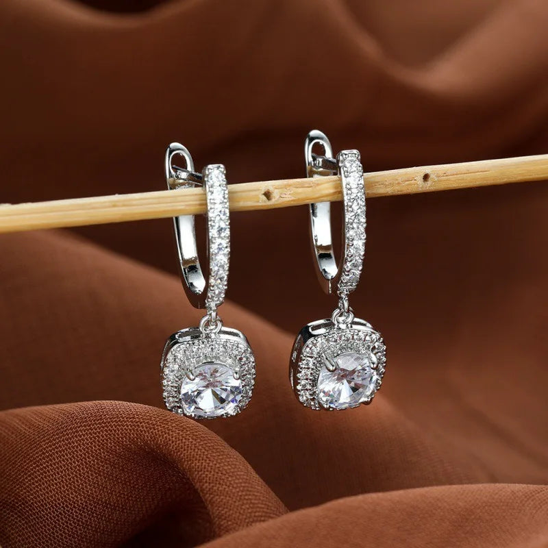 Stainless Steel Shiny Square Cubic Zirconia Huggie Hoop Earrings for Women Fashion Dangle Drop Earrings Trendy Jewelry Gifts