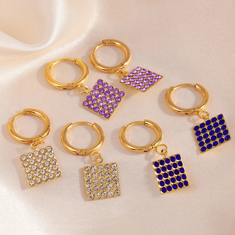 ANENJERY 316L Stainless Steel Heart Geometry Cross Star Circular Zircon Pendant Earrings For Women Fashion Simple Jewelry Gifts