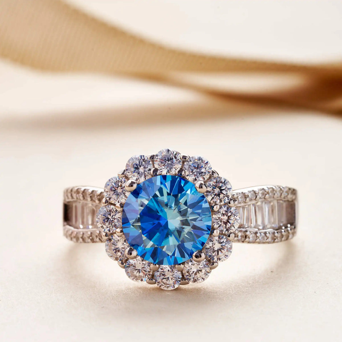 Round Shape 2 Carat Pink Royal Blue Color Moissanite Ring S925 Sterling Silver Women Engagement Luxury Wedding Dating Ring