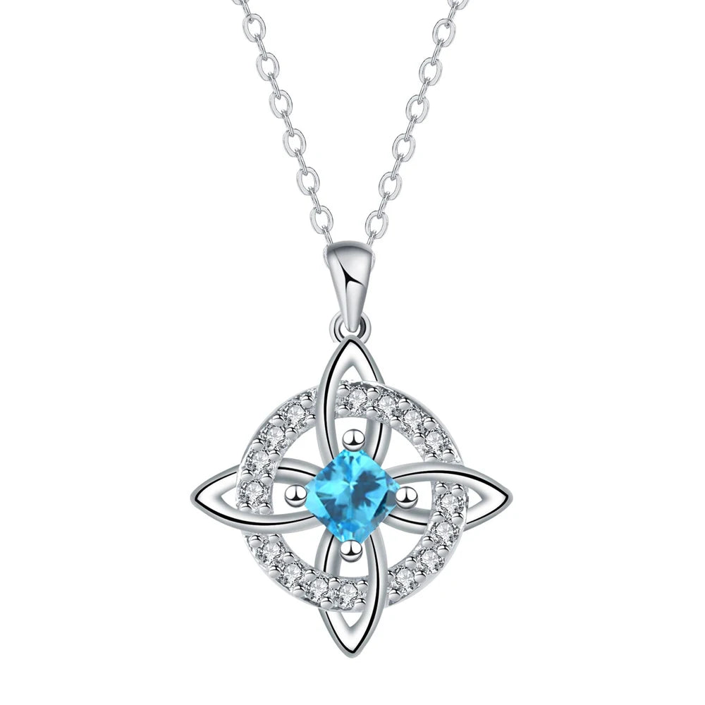Dainty 5A Birthstone Pendant Necklace 12 Pieces Zirconia Magic Witch Knot Necklace for Women Good Luck Amulet Protection Jewelry