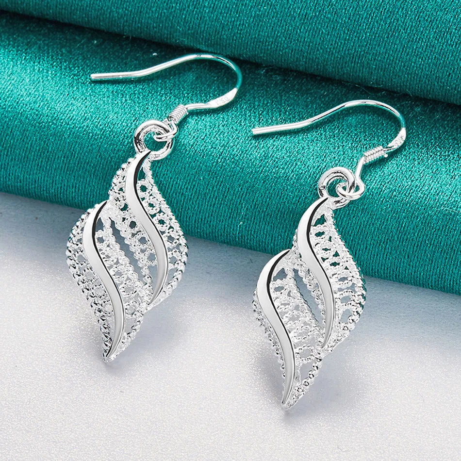 URMYLADY 925 Sterling Silver Leaf Earrings For Women Wedding Party Fashion Charm Jewelry